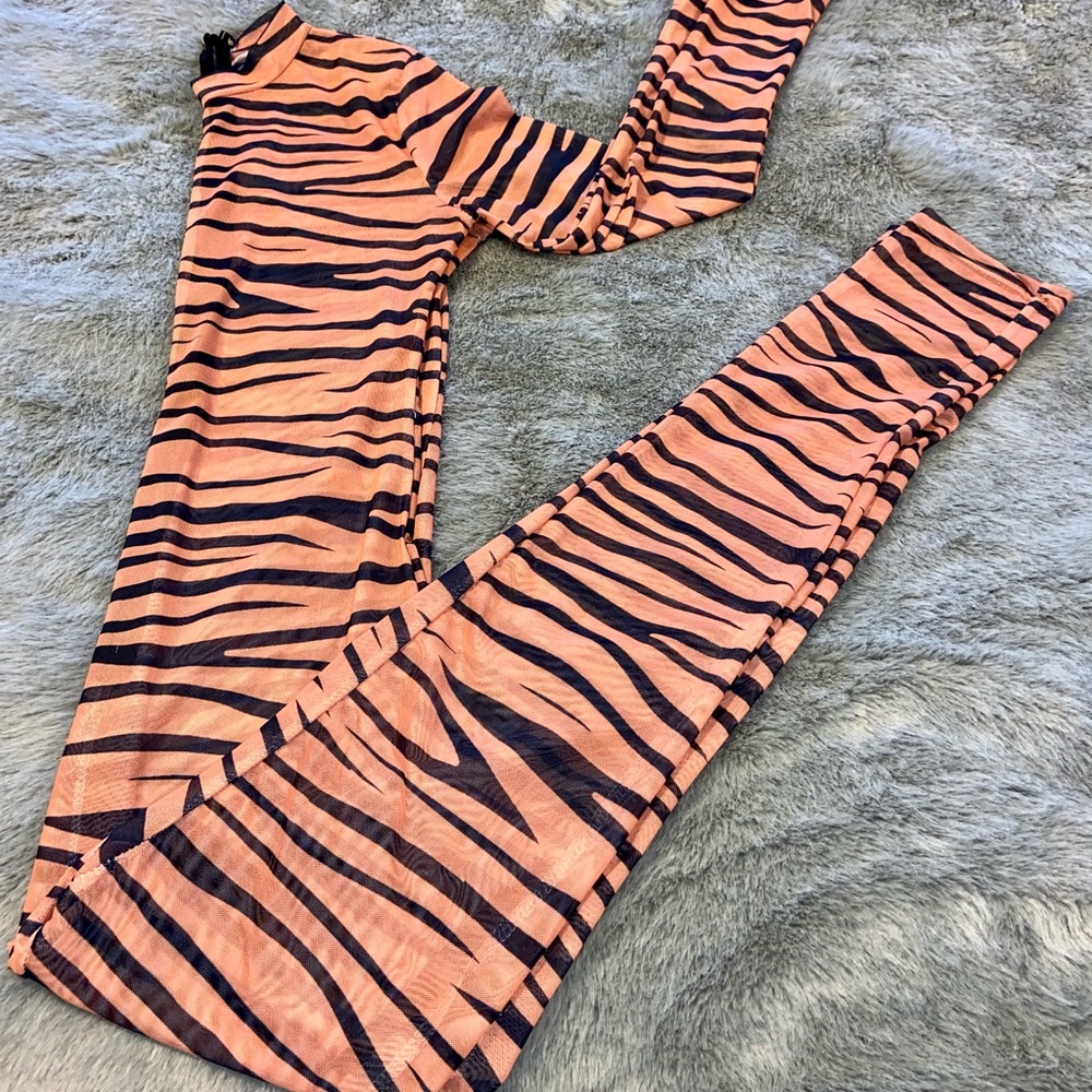 Fashionova Tiger Print Mesh Jumpsuit